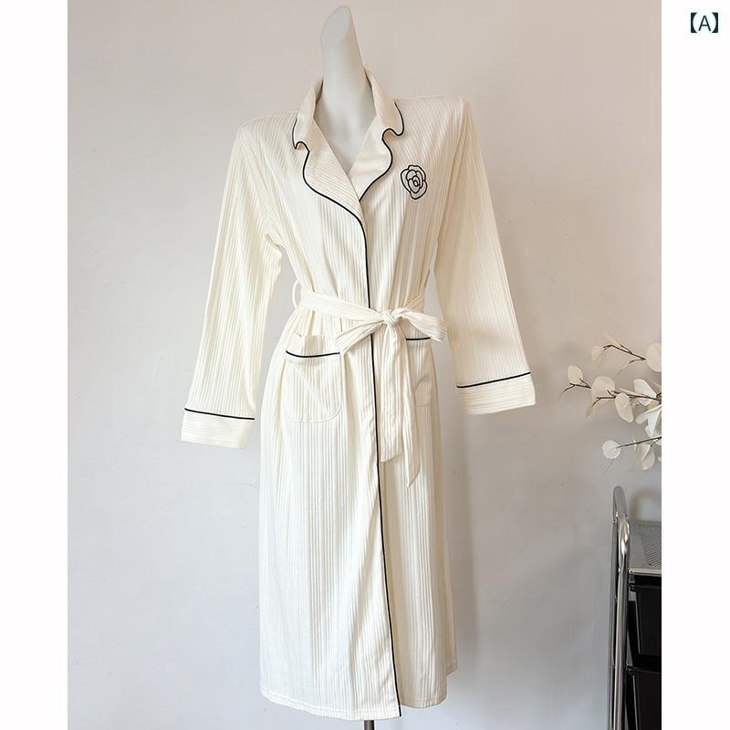 ナイトガウン パジャマ 長袖 ナイトガウン 冬 スタイル レディース 春秋 コットン バスローブ 高級 刺..