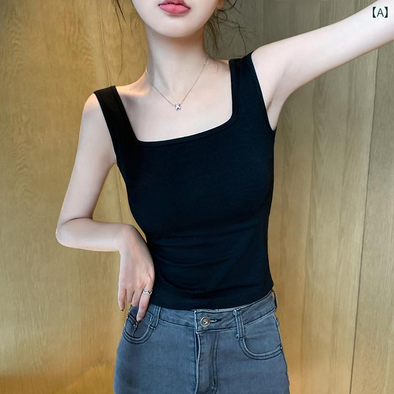 キャミソール インナーウェア 女性用 ブラック キャミソール、 春 夏の新 スタイル、 スクエア タイ チ..