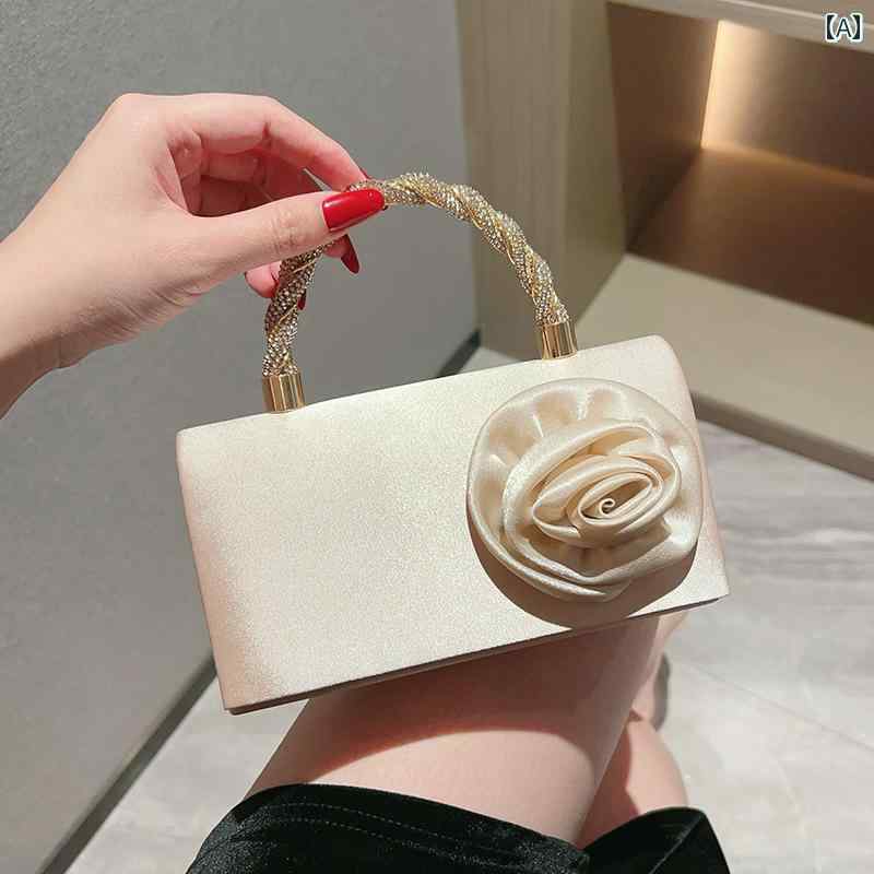 ハンドバッグ レディース 2025年 新作 セレブ ライン ストーンローズ フラワー チェーン レディース ハンドバッグ イブニング クラッチ ドレス パーティー バッグ ファッション