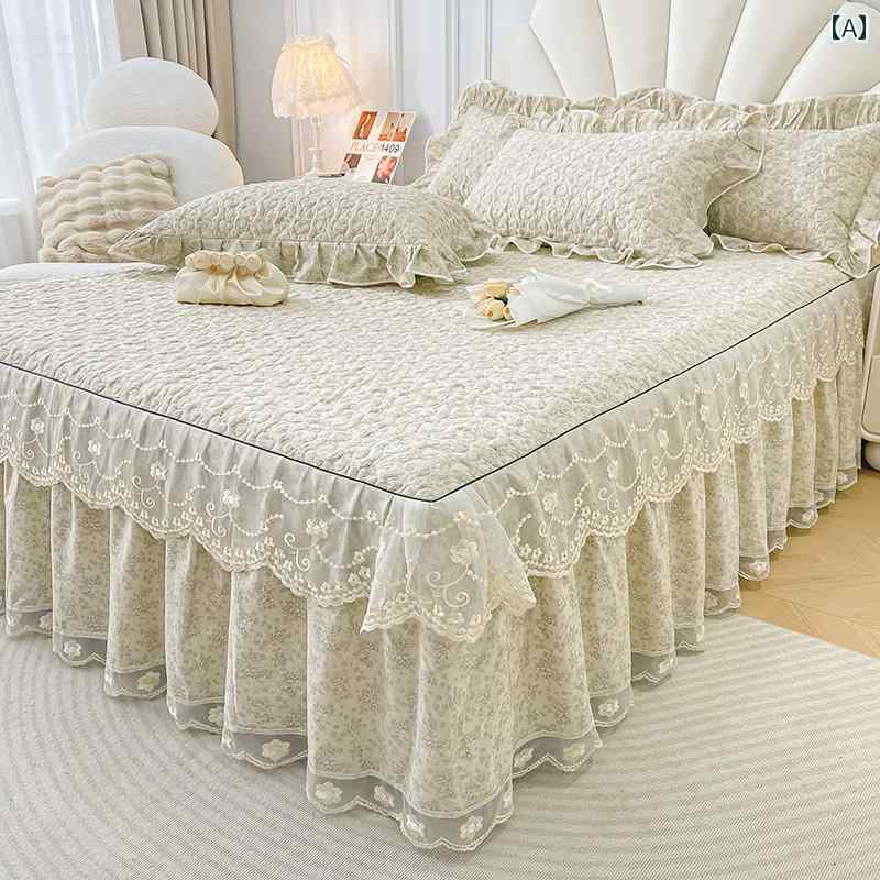 ベッド スカート フランス 綿の ベッド スカート ワンピース 軽量 高級 高級 ベッドスプレッド プリンセス スタイル 醜い カバー ベッド カバー 四季 ユニバーサル コットン 4点 セット