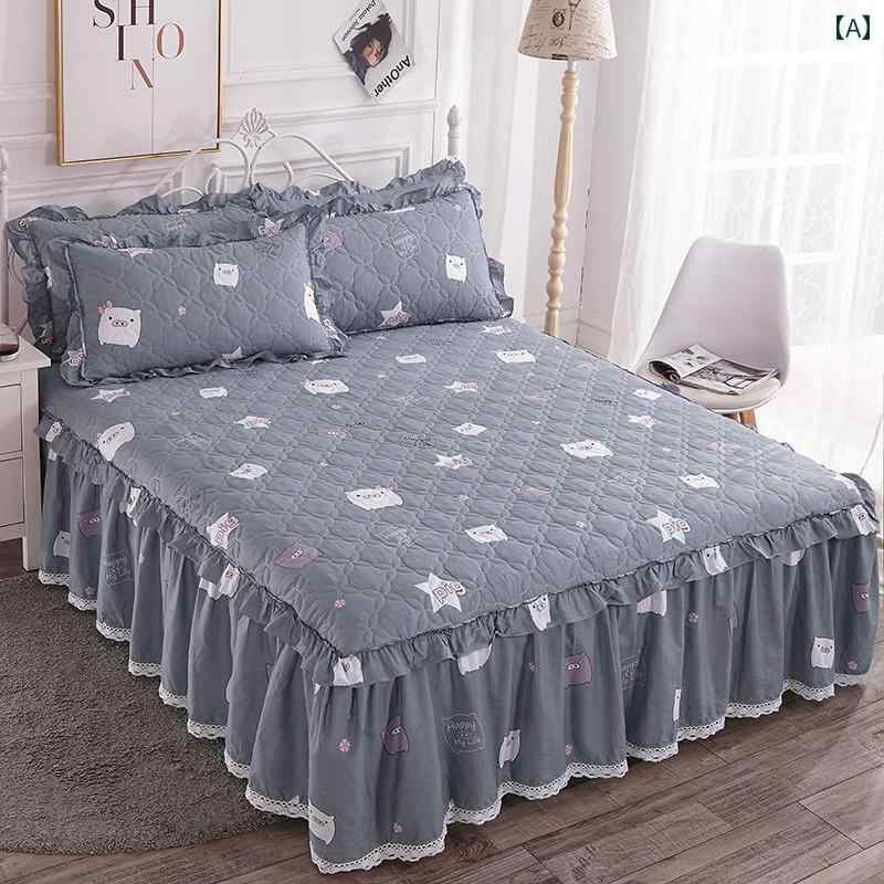 ベッド スカート 新しい 純 綿 キルティング ベッド スカート 3点 セット 純 綿 ベッドスプレッド シン..