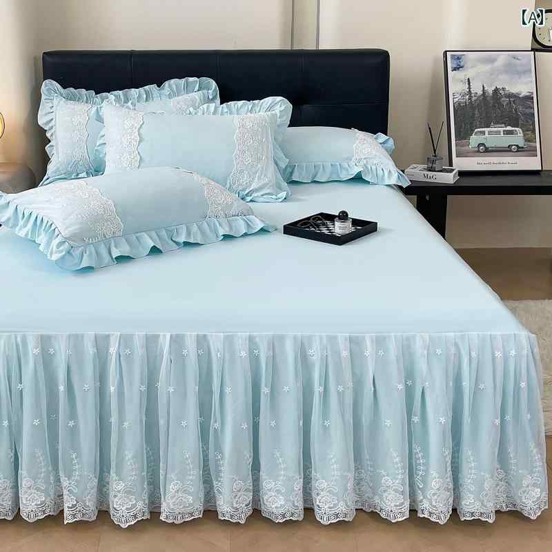 ベッド スカート 3点 セット A級 韓国 レース ベッド カバー ベッド 無地 ウォッシュ コットン ベッド..