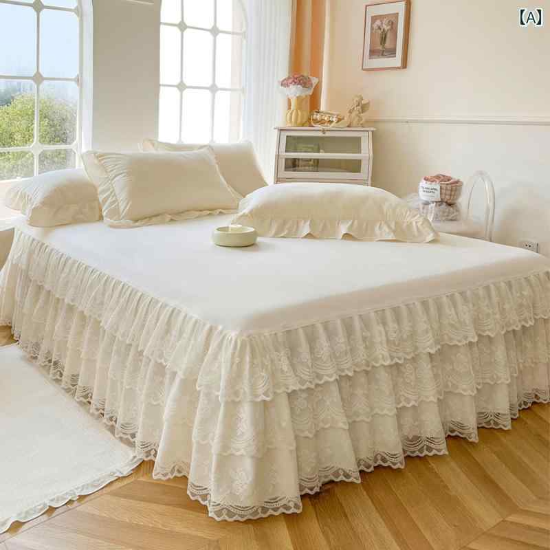 ベッド スカート 夏の ベッド スカート ワンピース フランスの ロマンチックな 高級 3 層 レース ベッドスプレッド プリンセス スタイル 防塵 カバー