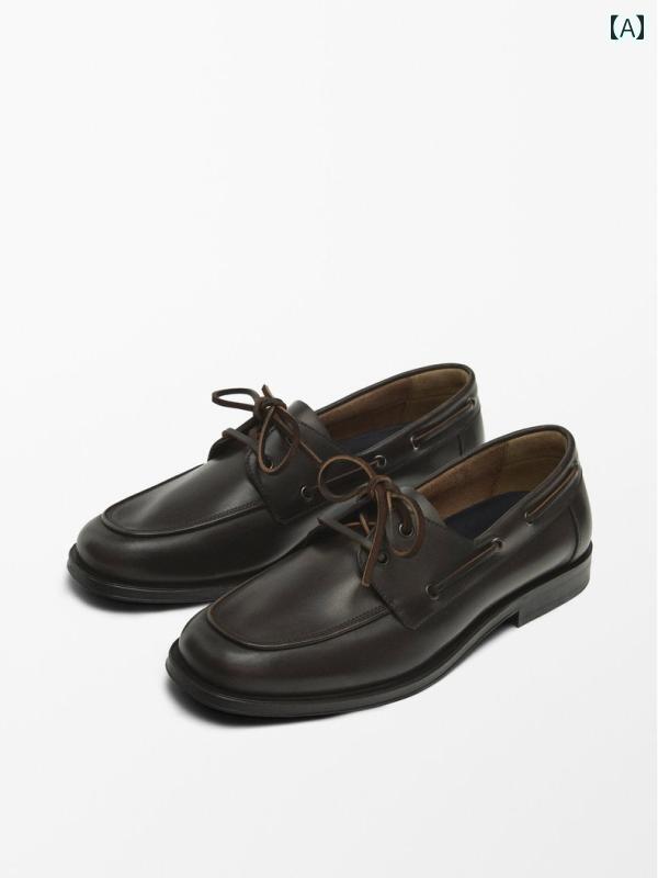 ローファー メンズ シューズ MD メンズシューズ 2025 春 夏 新作 英国 風 レース アップ ブラウンレザー ローファー ボート シューズ 12207550700