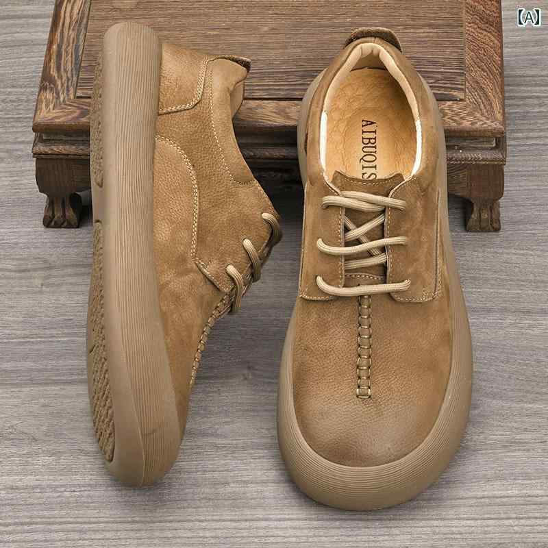 ローファー メンズ シューズ 牛 獅子の 手作り 靴 秋の第 一 層 レザー レトロ ローファー ソフト ソー..