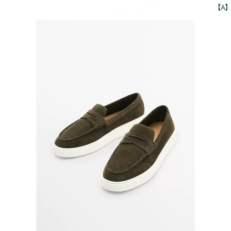 ローファー メンズ シューズ MD メンズシューズ 2024年 春 新作 レトロ スエード 牛 革 カジュアル ローファー ワン ステップ スリッポン 12472150032