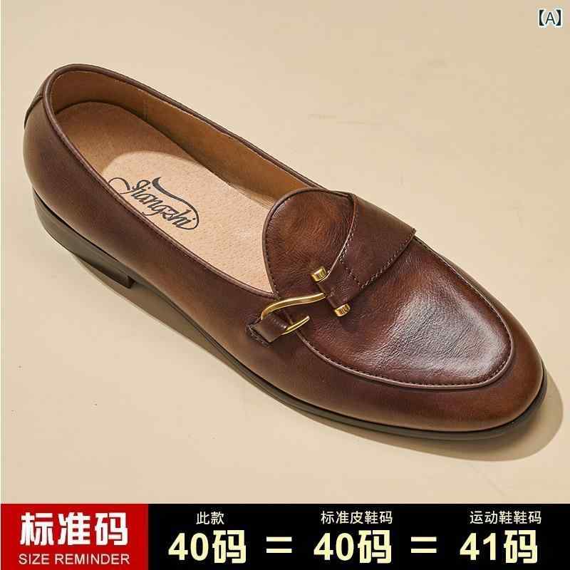 ローファー メンズ シューズ 男性用 本 革 スリッポン ローファー、 通 気性、 ゆったりと した スリッ..