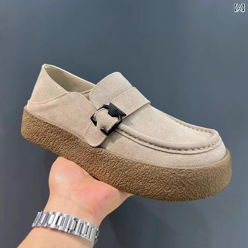 ローファー メンズ シューズ ビルケンシュトック メンズ 秋 25 新作本 革 スエード スリッポン レトロ オールド マネー スタイル カンガルー レザー シューズ ステップ オン ヒール 付き