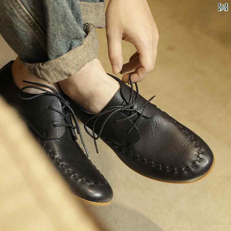 ローファー メンズ シューズ 軽量で 春と 夏に ぴったりの 英国 製本 革の レトロな 風合いの 通 気性の ある ローカットシューズ。 ソフト ソールの ラウンドトゥ 編み込み カジュアル レザーシューズ。