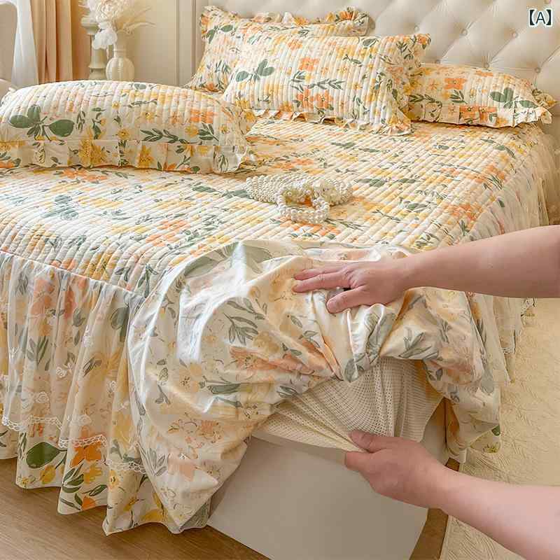 ベッド スカート プリンセス スタイルの コットン キルト ベッド スカート キルトカバー シングル ピー..