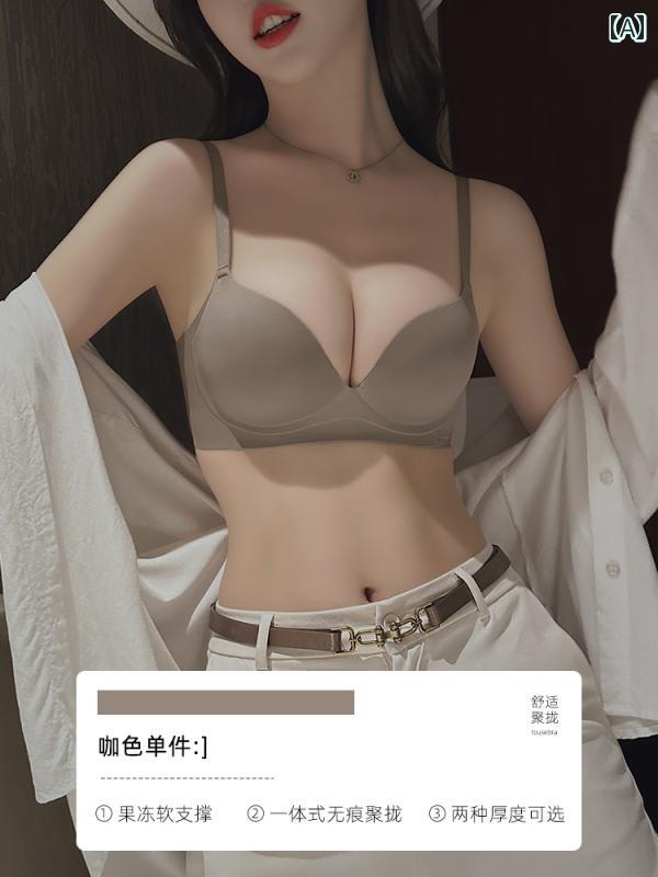 シームレス 下着 小さな 胸の 女性の ための シームレス 下着、 プッシュアップと 垂れ 防止、 縁なし ブラ、 女性用 滑らかな ワンピース ブラと パンテ...