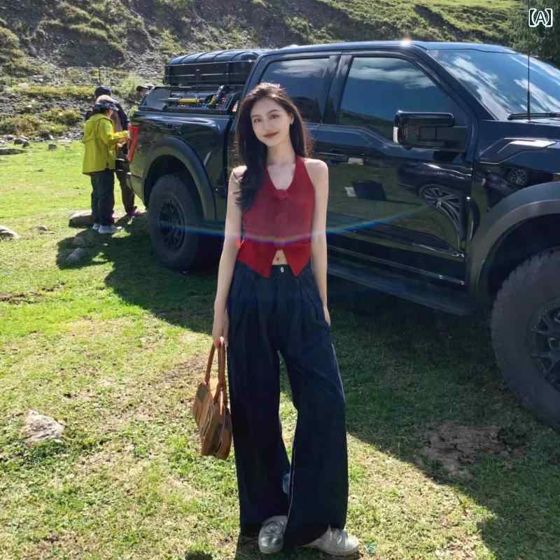 キャミソール 赤い 立体 花柄 甘辛 スタイル セクシーキャミソール 女性用、 ニッチ デザイン、 美しい..