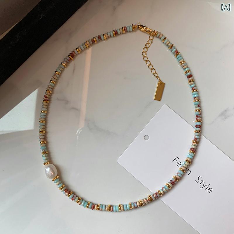 トルマリン ナチュラル カラー ビーズ ジャスパー ストーン 淡水 真珠の ペンダント ネックレス 女性の ための 秋と 冬の セーター チェーン ライト 高級...