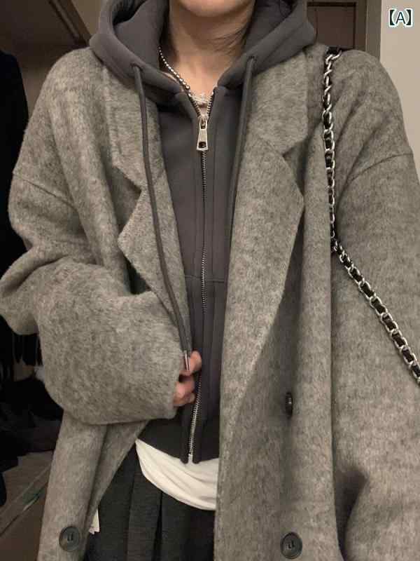 コート レディース 高級 グレーの プチ ウール コート レディース ミドル 丈 2024 秋 冬 韓国 版 ヘップバーン 風 ウール コート