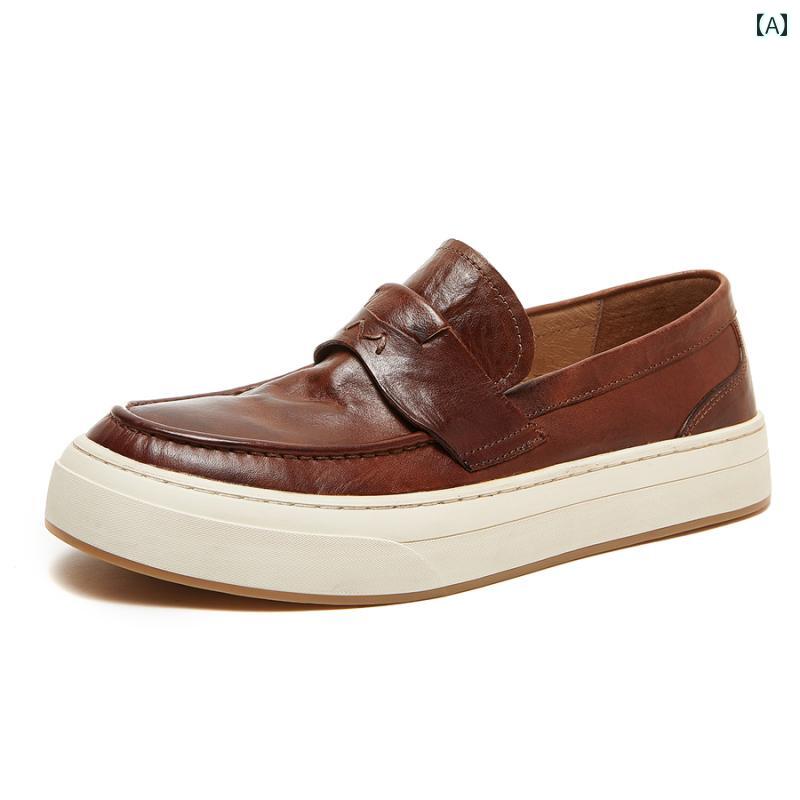 ローファー メンズ シューズ ウォッシュド ホース レザー 2023 夏 カジュアル レザーシューズ メンズ ..