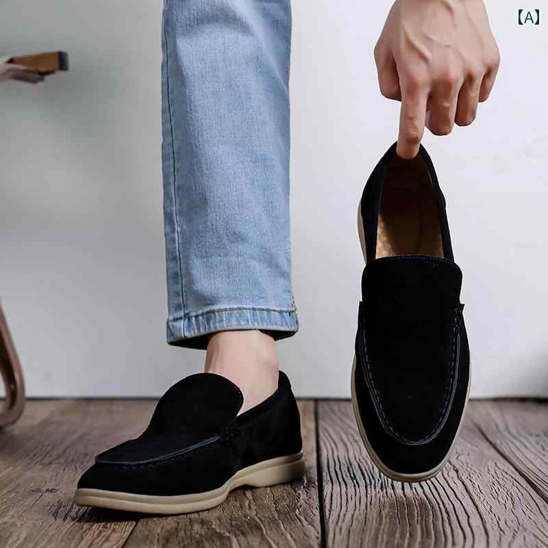 ローファー メンズ シューズ メンズ スリッポン シューズ、 スエード フラット ローファー、 メンズカジュアル スリッポン レイジー スプリング レトロ ソリッドカラー スエードレザー シューズ
