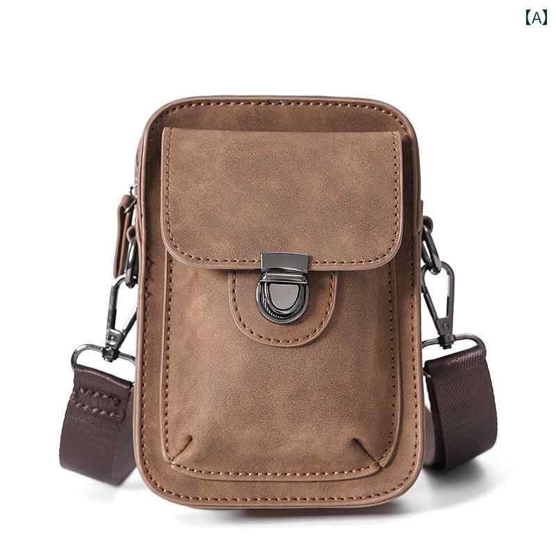 メンズ ショルダーバッグ ストリート メンズ ハンギング バッグ ウエスト バッグ レトロ クレイジーホース PU レザー 携帯 電話 バッグ ショルダーバッグ トレンディな 新しい ショルダー クロス ボディバッグ