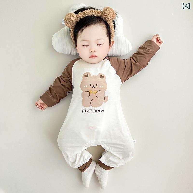 パジャマ ハイ ハイ 服 ベビー 服 夏 薄手 長袖 アイス シルク モダール ベビー ジャンプ スーツ 夏 服..