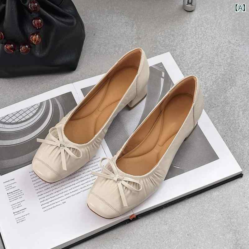 ダンス シューズ 高級 シープスキン〜超 柔らかくて 優しい スカート 付き フレンチ バレエ ミディアム 厚 ヒール シングル シューズ ボウ 浅口 レディースシューズ 2025 春