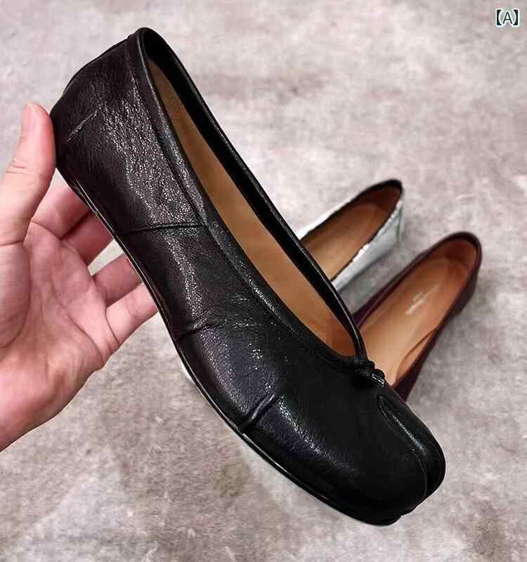 ダンス シューズ シープスキン バー ジョン〜 本 革の 厚い ヒール、 内側の 高さの ある 豚 蹄の スプリット トゥ シングル シューズ、 女性の 馬 蹄 フラット 底 バレエ メリージェーン シューズ レディース