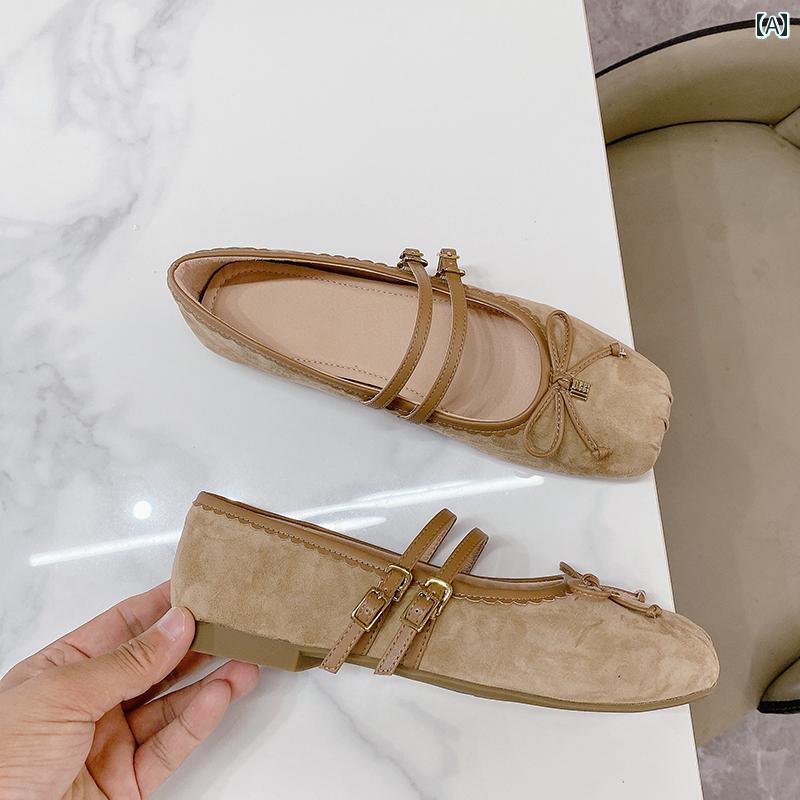 ダンス シューズ T 03 浅めの 履き 口 ワン ストラップ シューズ 通勤用 オール マッチ フラット スクエアトゥ バレエ シューズ