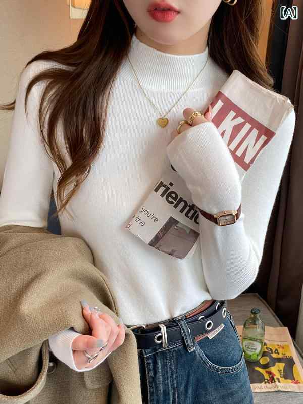 ニット アメリカン トップ レディース ハーフ タートルネック ボトム シャツ レディース 2025 秋 冬 新..