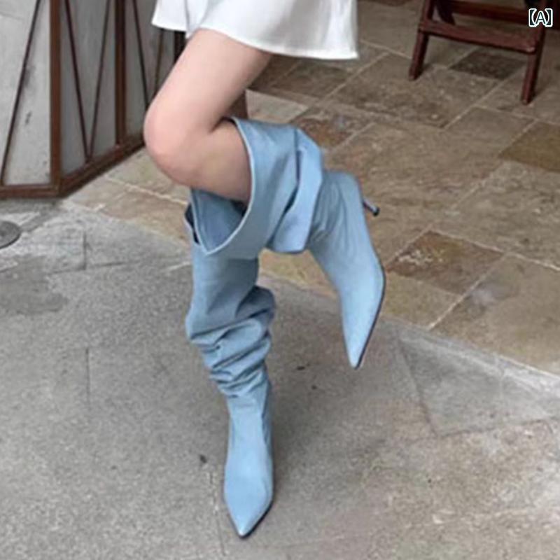 レディース ロング ブーツ 女性用 ワイド チューブ ラージ チューブ カウボーイブーツ 2023 春 夏 新作..