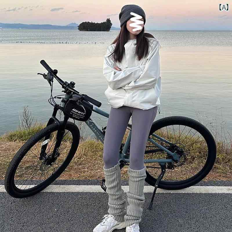 レッグカバー レディース 女性用 サイクリング ソックス、 秋 冬用 グレー パイルソックス、 冬用 暖かい レッグカバー、 アウトドア ソックス、 女性用 スポーツフィットネス ソックス