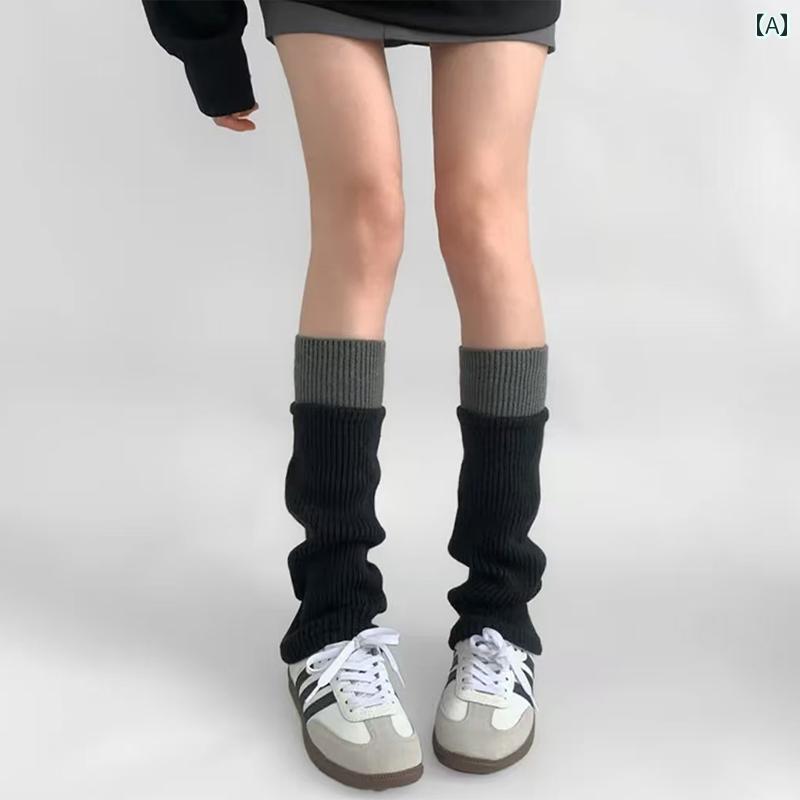 レッグカバー レディース コント ラスト カラーの ニット ソックス、 女性用 秋 冬用 レッグカバー、 ..