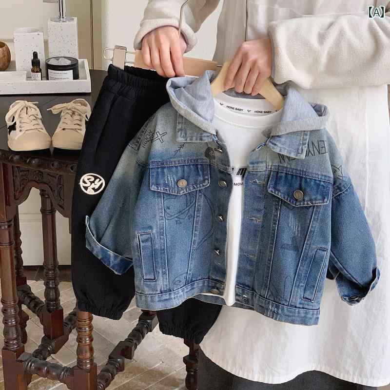 子供用 デニムシャツ 子供用 デニムジャケット 2024年 新作 男の子用 ハンサム フェイク ツーピース フ..