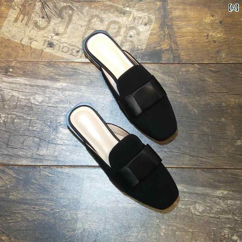 レディース ハーフ スリッパ レディース 2023年 夏の新 スタイル、 甘くて 万能な フラット ミュール、 ヒールなし スリッポン