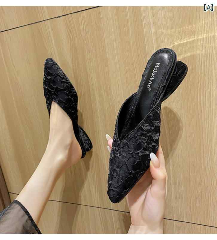 レディース ハーフ スリッパ 新しい 中国 風 2025 新型 ハーフ サポート シングル シューズ ミッド ヒ..