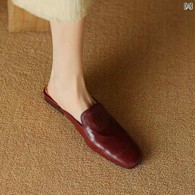 レディース ハーフ スリッパ イタリア デザインの シープスキン ハーフ スリッパ、 女性用、 2025年 夏..