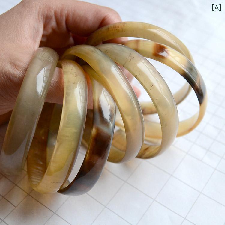 ブレスレット レディース クラシック 女性用 天然 ヤクの 角 ブレスレット、 幅広 ヤクの 角 ブレスレット、 閉じた エスニックスタイルの ジュエリーリング...
