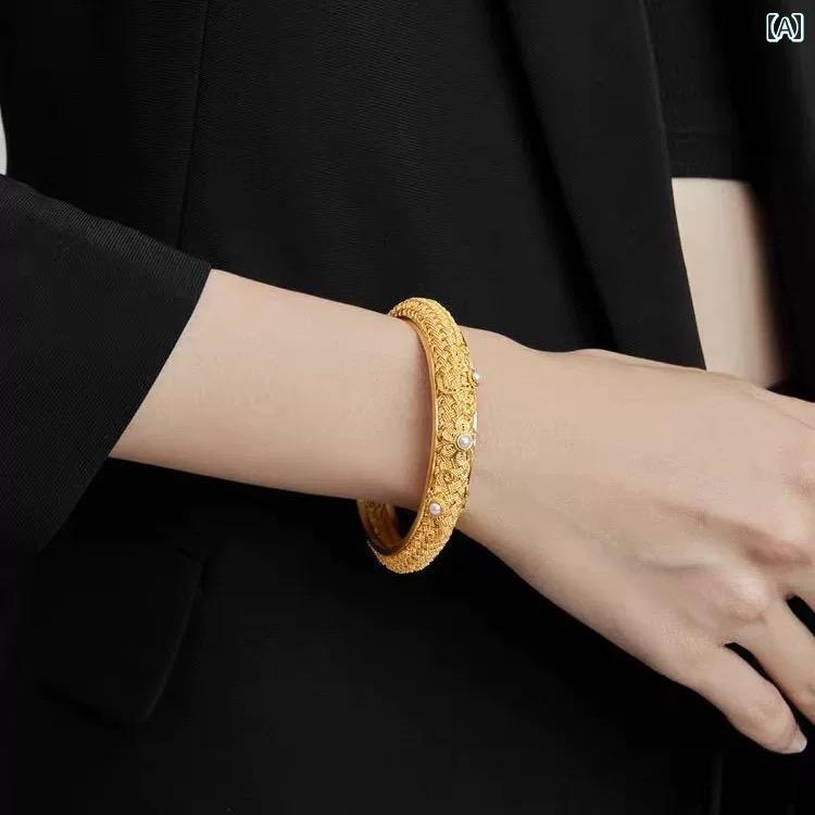 ブレスレット レディース クラシック 女性用 パール フラワー 刺繍 ゴールド サンド ブレスレット、 模..