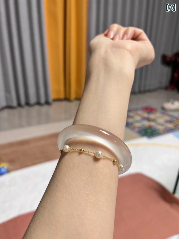 ブレスレット レディース クラシック ガラス 玉 髄 ブレスレット、 瑪 瑙 白 月光、 ネット セレブ 風 翡翠 ドゥロン 翡翠 タイヤ 風、中 幅