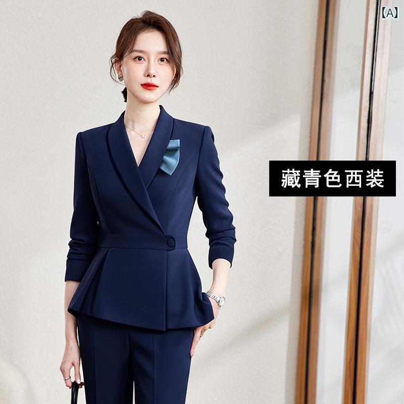 美容院 美容 師 作業 服 女性 秋 冬の 女性用 高級 プロフェッショナル スーツ、 女神のような 気質、 ホテルの フロント、 美容院、 宝石 店、 作業 服 スーツ