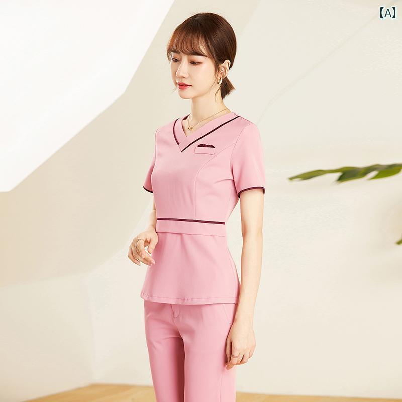 美容院 美容 師 作業 服 レディース 春と 秋の 美容 師 作業 服 女性の フットバスと フットセラピー 健康 ショップ マネージャー 気質 美容 室 技術者 ハイ エンド スーツ