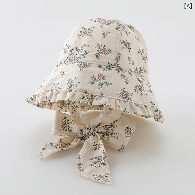 ベビー 帽子 春秋用 ベビー 帽子 春と 秋 スタイル レトロな 花柄 コットン フィッシャーマン ハット ..