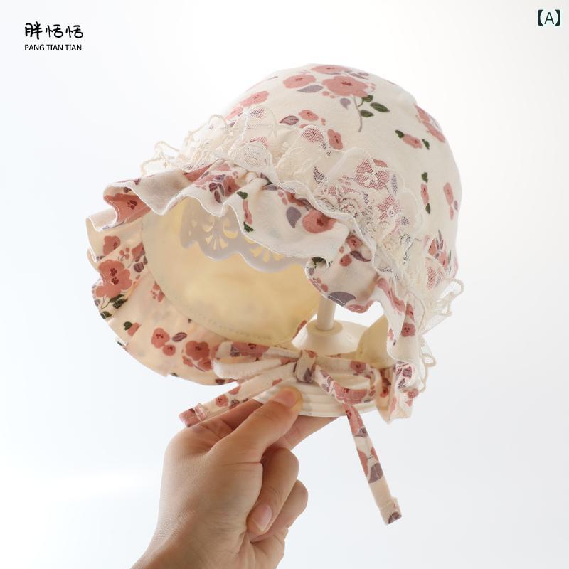 ベビー 帽子 春秋用 ベビー 帽子 春と 秋 純 綿小ヶ月 女の子 花柄 プリンセス 帽子 秋と 冬 女児 おし..