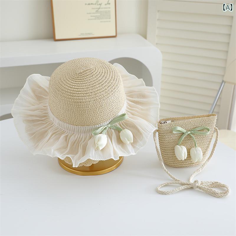 ベビー 帽子 春秋用 子供用 帽子 夏用 スイート チューリップ プリンセス 漁師用 麦わら 帽子 つばの ..