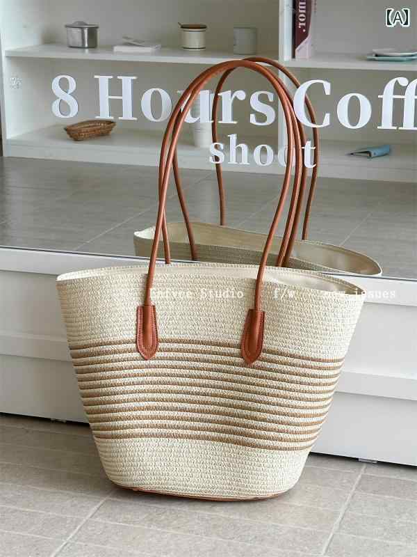 バスケット バッグ フランスの大 容量 麦わら 編み バッグ 女性 2025 新しい 休日 海辺 野菜 バスケット ビーチ バッグ 手持ち トートバッグ