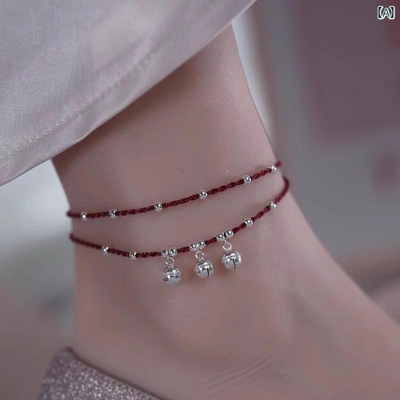 アンクレット レディース S 925 スターリングシルバー ベル アンクレットには、 音と 赤い ロープが 編み込まれた 宮殿の ベルが あり、 2025年の ...