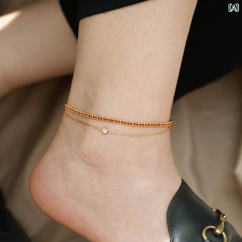 アンクレット レディース 色褪せません! ダブル 編みの 赤い ロープ ジルコン アンクレット。 ニッチな デザインで、 女性に 人気の アンクレット。 高級 ...