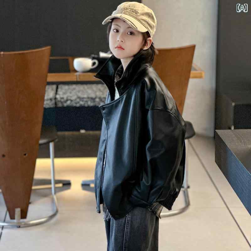 Other - 子供用レザージャケット 子供用 秋 新作 男の子と 女の子 カジュアル アメリカン レトロ PU レザージャケット バイク スタイル ジャケット レザージャケット スタイリッシュ