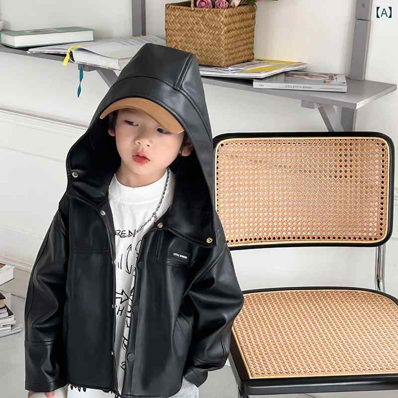 子供用レザージャケット 子供用 レザージャケット ボーイズ スプリング コート 2025 春秋新 モデル中・大 サイズ 子供用 春 かっこいい フード 付き ゆったり レザージャケット