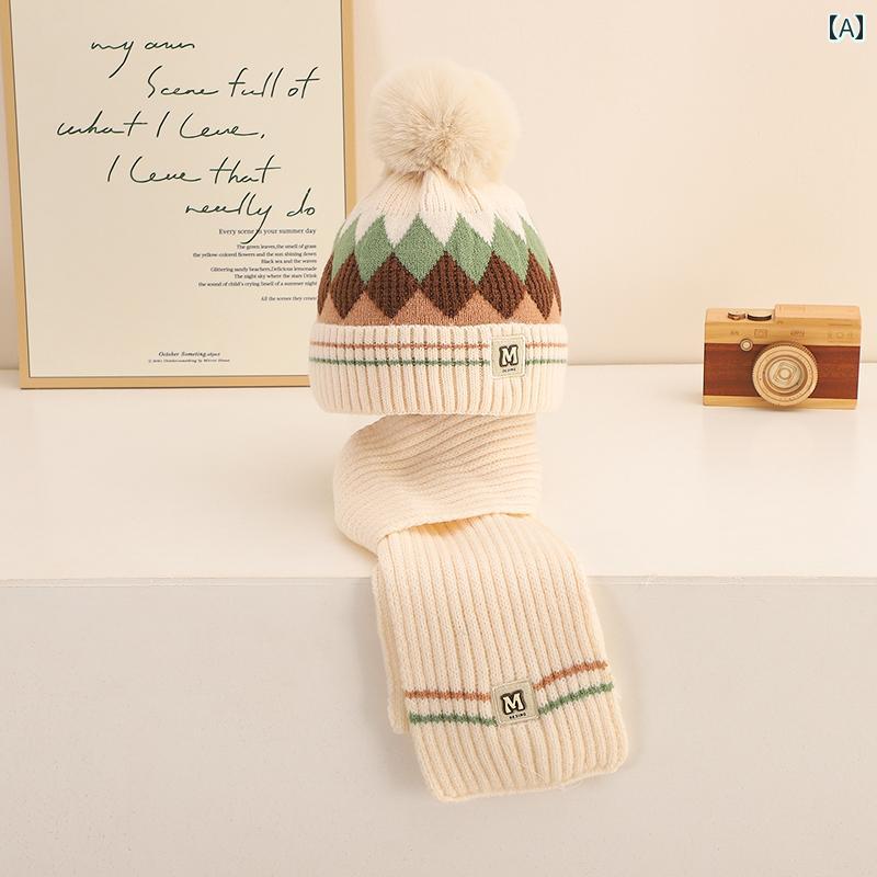 子供用帽子 子供用 帽子 スカーフ 2点 セット 暖かい プラス ベルベット 男の子 女の子 クマ プルオー..