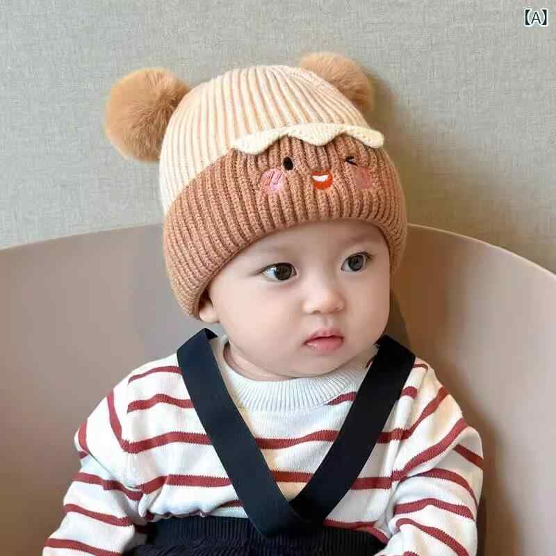 Knit Hat - 子供用帽子 ベビー 帽子 秋 冬 かわいい ファーボール プルオーバー 帽子 幼児 ニット ウール 厚手 耳 保護 男性と 女性超 かわいい トレンド