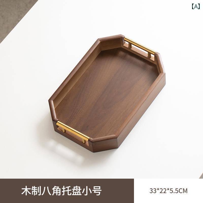 ディナープレート ティートレイ 金属製 ハンドル トレイ、 竹製 朝食 トレイ、 クルミ 色の ティーカッ..