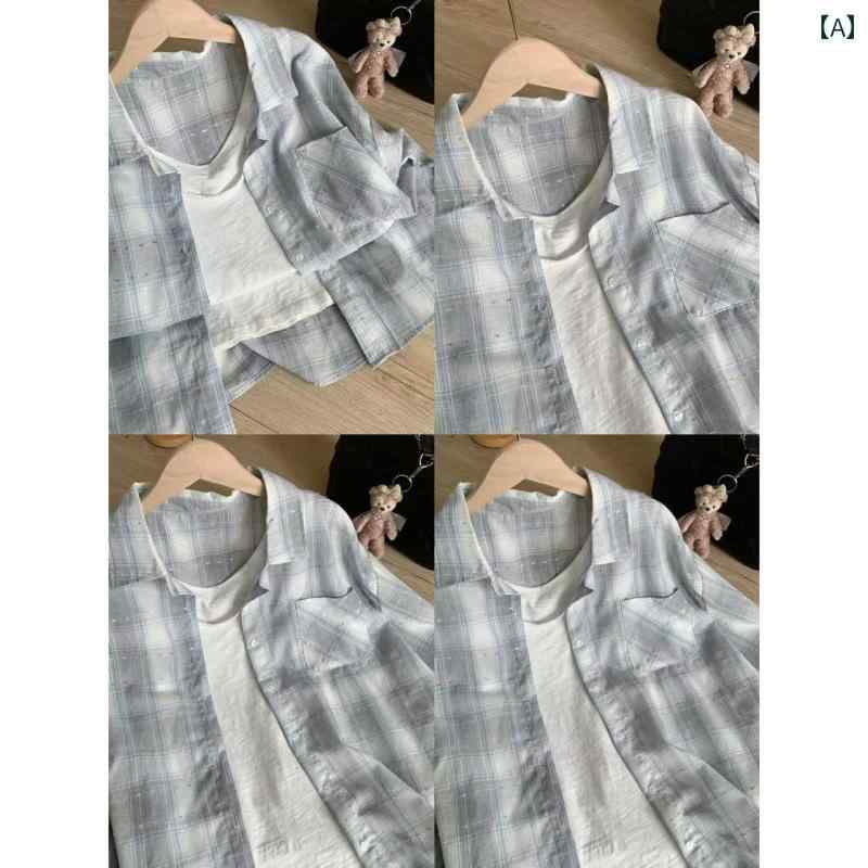 長袖シャツ レディース 春秋 100 % コットンの 涼しい 春の 薄手 チェック シャツ。 レディース用。 一..
